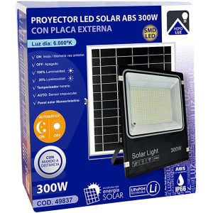 hepoluz foco proyector led solar abs panel monocrist 300w 6000k